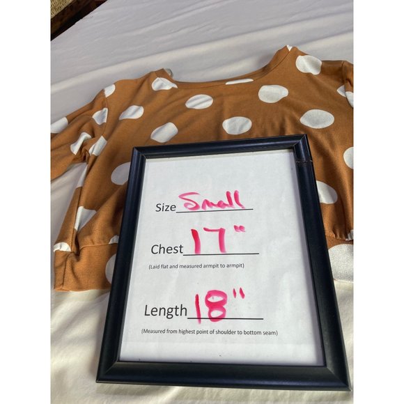 Haute Monde Top SZ S Ruched Sleeves  Polka Dot Tie Back - Picture 4 of 4